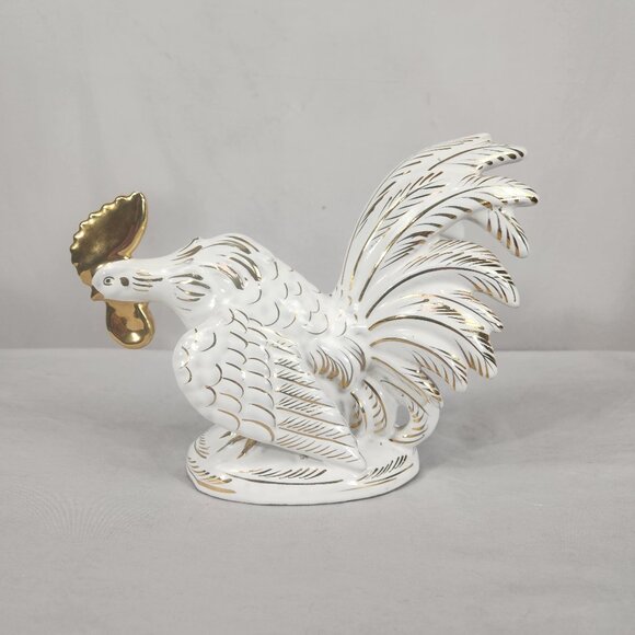 Vintage Noritake Japan Ceramic Gold Trimmed Rooster White Glazed Decor Farm - Picture 1 of 7